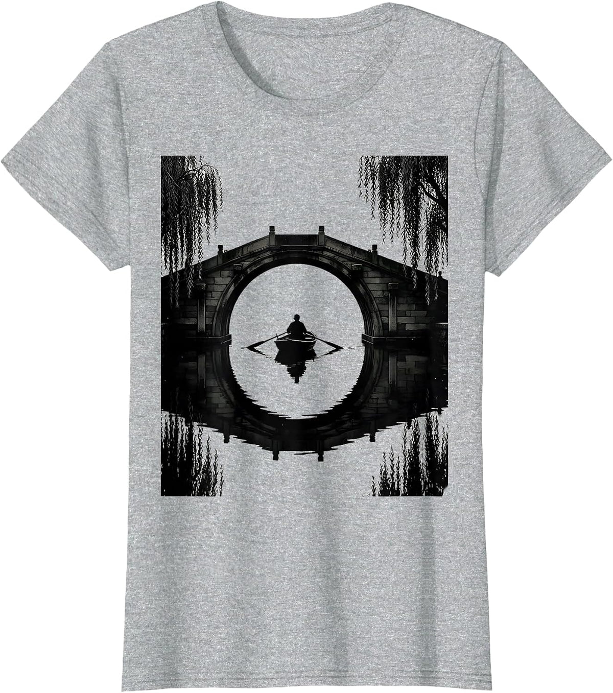 Central Park Rowboat Under Bridge New York T-Shirt - Heather Grey