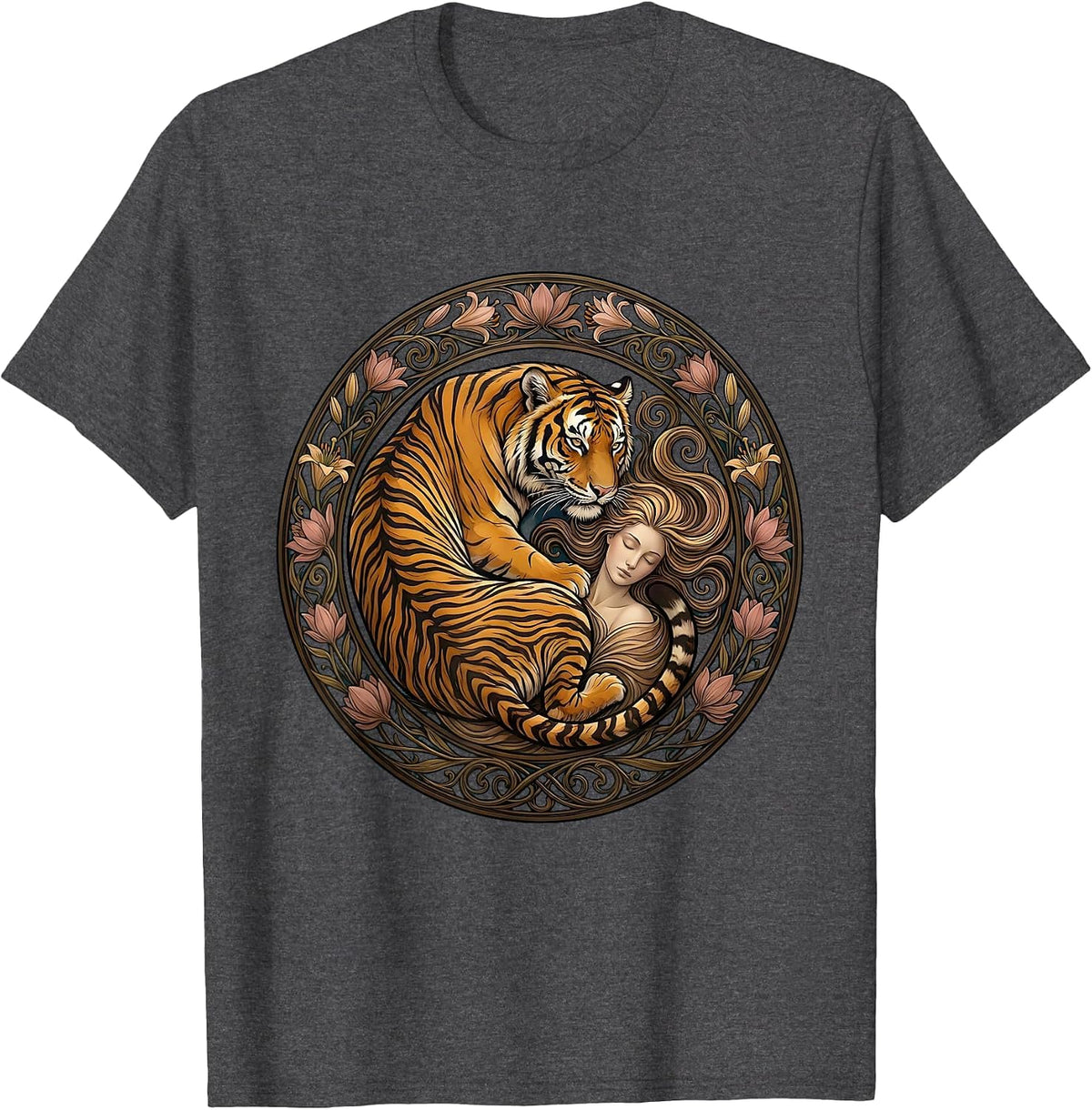 Easy Tiger Protective Curl Sleeping Illustration T-Shirt - Dark Heather Grey