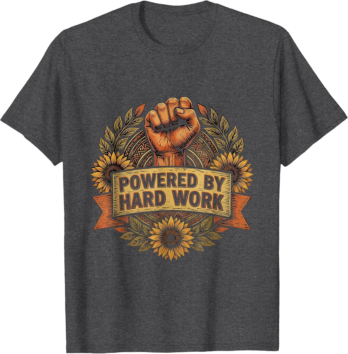 Powered by Hard Work Labor Day Design T-Shirt - Dark Heather Grey