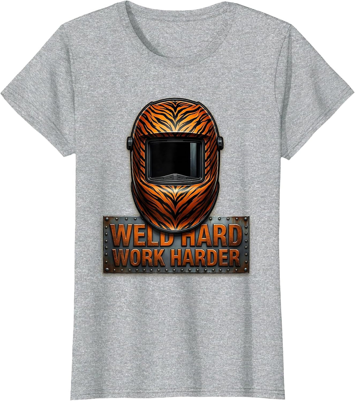 Women's Weld Hard Work Harder Welder Graphic Design T-Shirt - Heather Grey