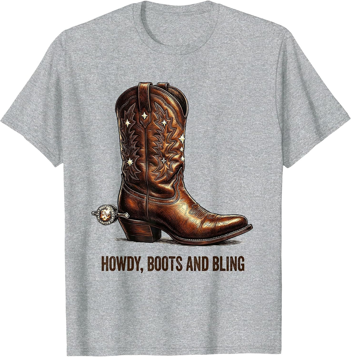 Men's Howdy Boots and Bling Funny Cowgirl Western Rodeo Gift T-Shirt - Heather Grey