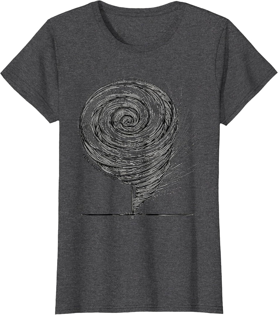 Women's I Love Storm Chasing Line Art Tornado Chaser Meteorology T-Shirt - Dark Heather Grey