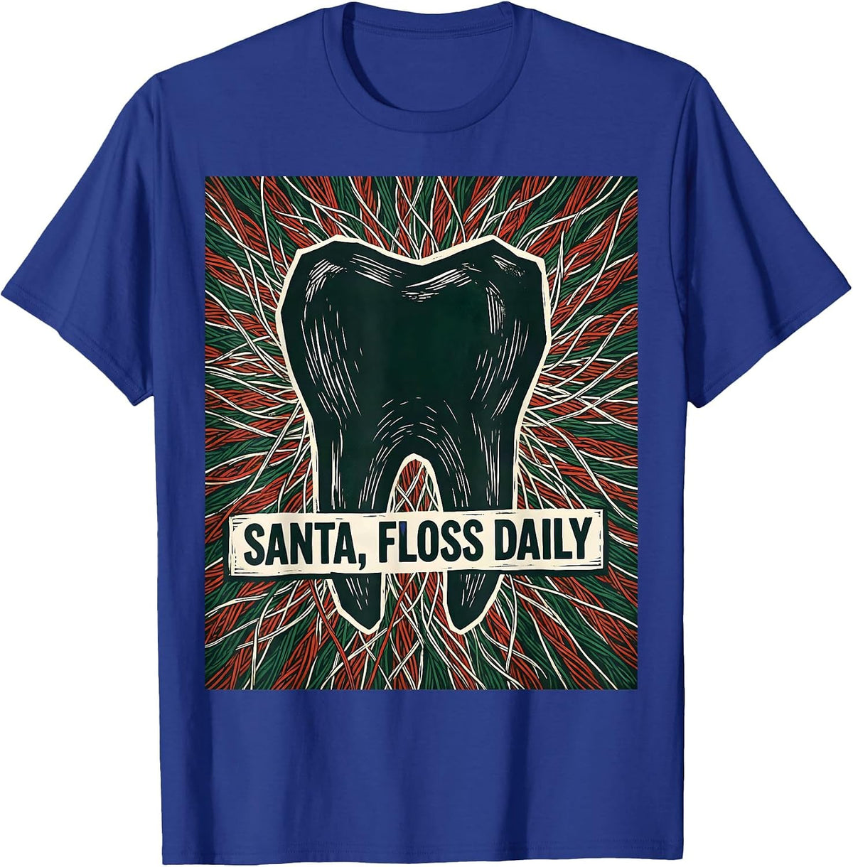 Men's Santa, Floss Daily Funny Dentist Christmas Dental Hygienist T-Shirt - Royal Blue