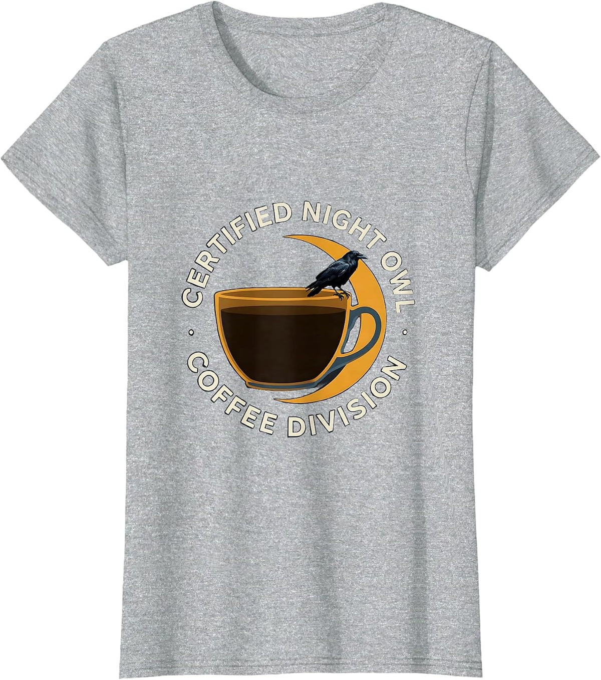 Women's Certified Night Owl Coffee Division Gothic Raven Coffee T-Shirt - Heather Grey