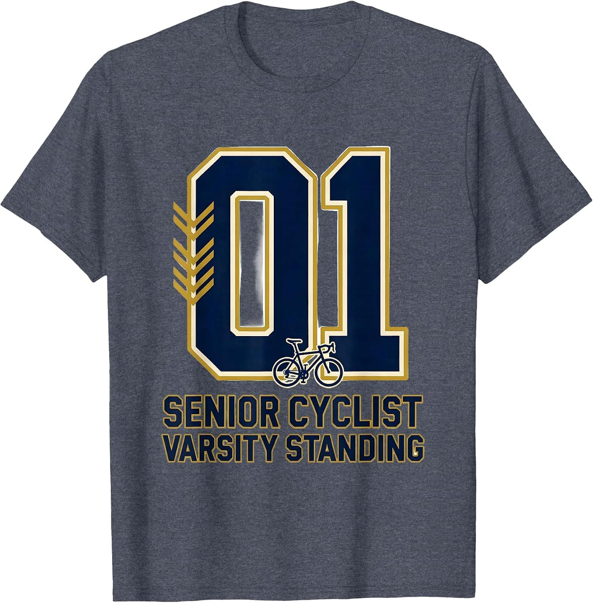 Senior Cyclist Varsity Standing Funny Senior Cyclist Cycling T-Shirt - Heather Blue