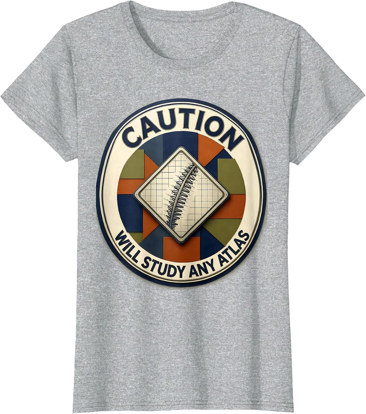 Caution: Will Study Any Atlas Funny Geography Teacher T-Shirt - Heather Grey