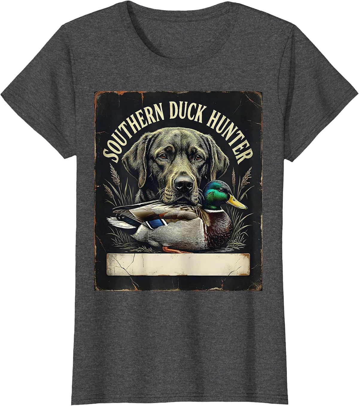 Women's Southern Duck Hunter Distressed Labrador Hunting Dog Vintage T-Shirt - Dark Heather Grey