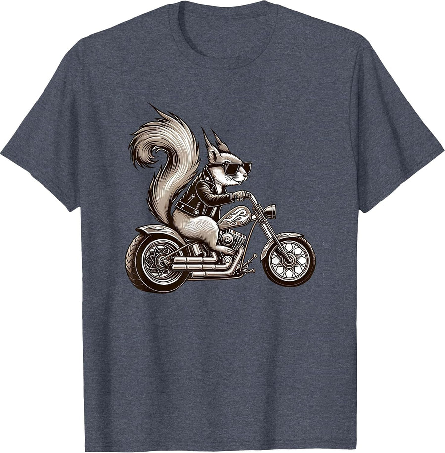 Cool Squirrel Riding Motorcycle Sunglasses T-Shirt - Heather Blue