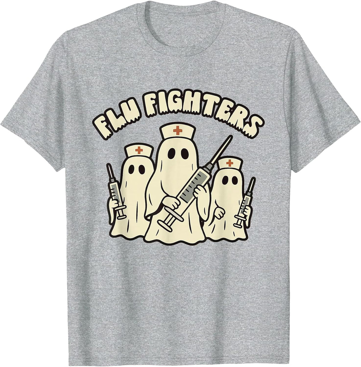 Retro Nurse Halloween Ghosts Flu Fighters ED PEDS RN T-Shirt - Heather Grey
