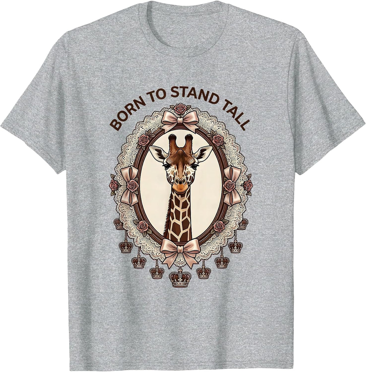 Men's Born to Stand Tall Giraffe Print Design T-Shirt - Heather Grey