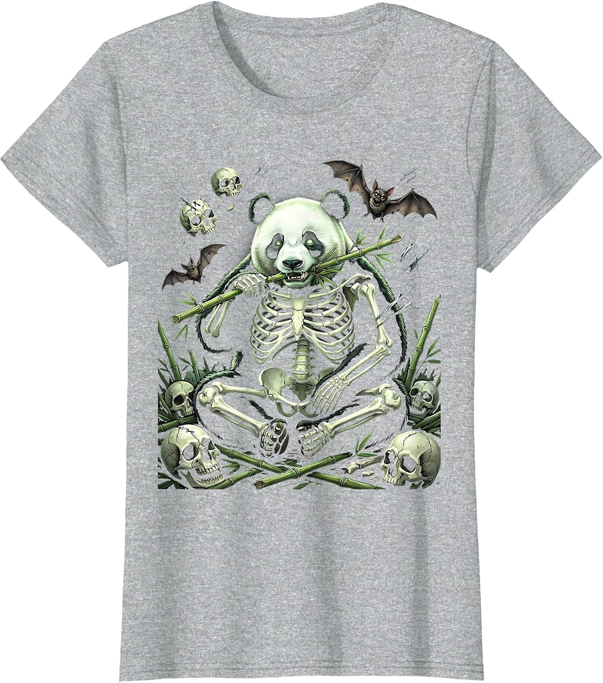 Women's Unbothered Chubby Panda Eating Bamboo T-Shirt - Heather Grey