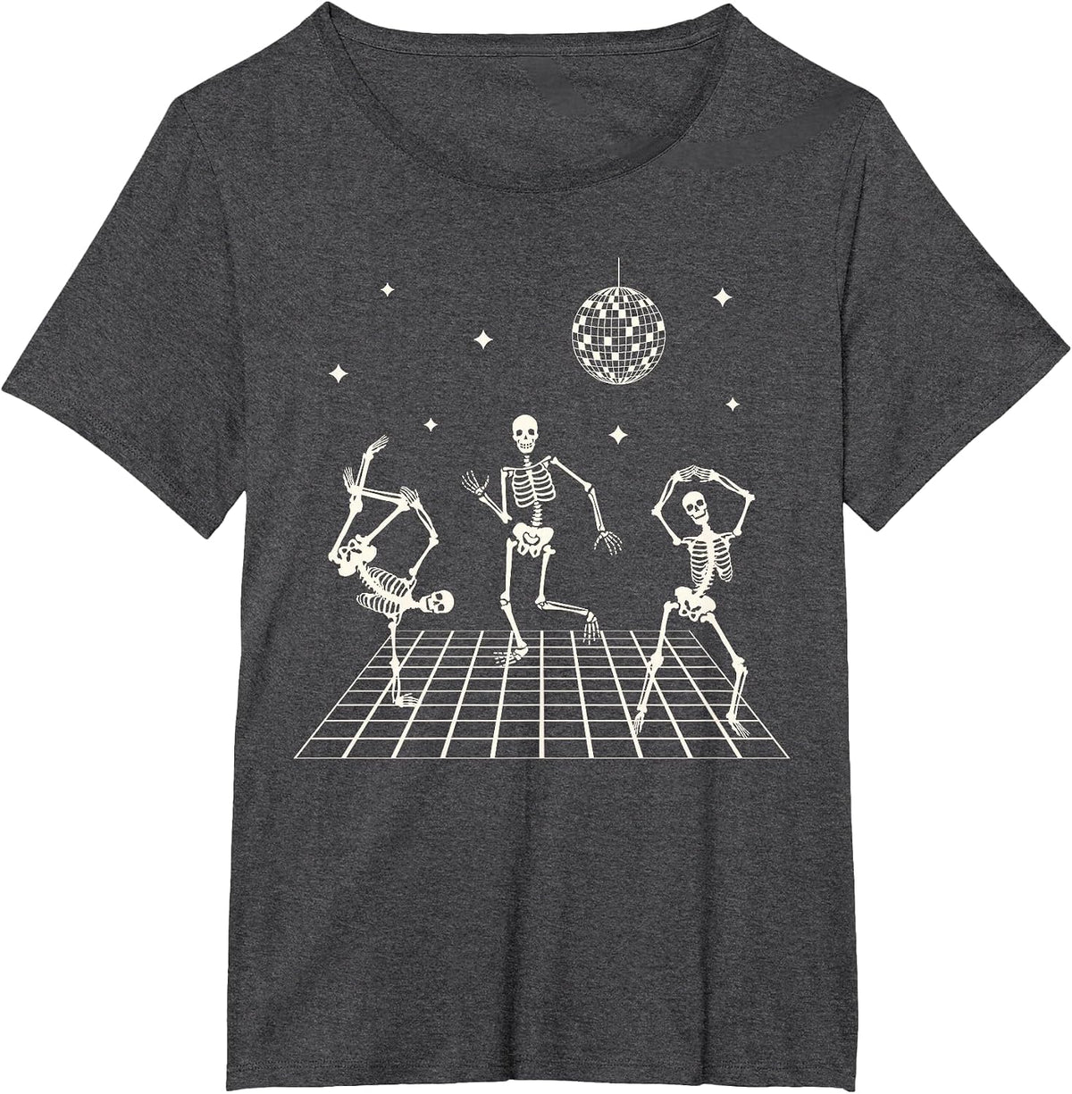 Skeletons Dancing at The Club with a Disco Ball Halloween T-Shirt - Dark Heather Grey