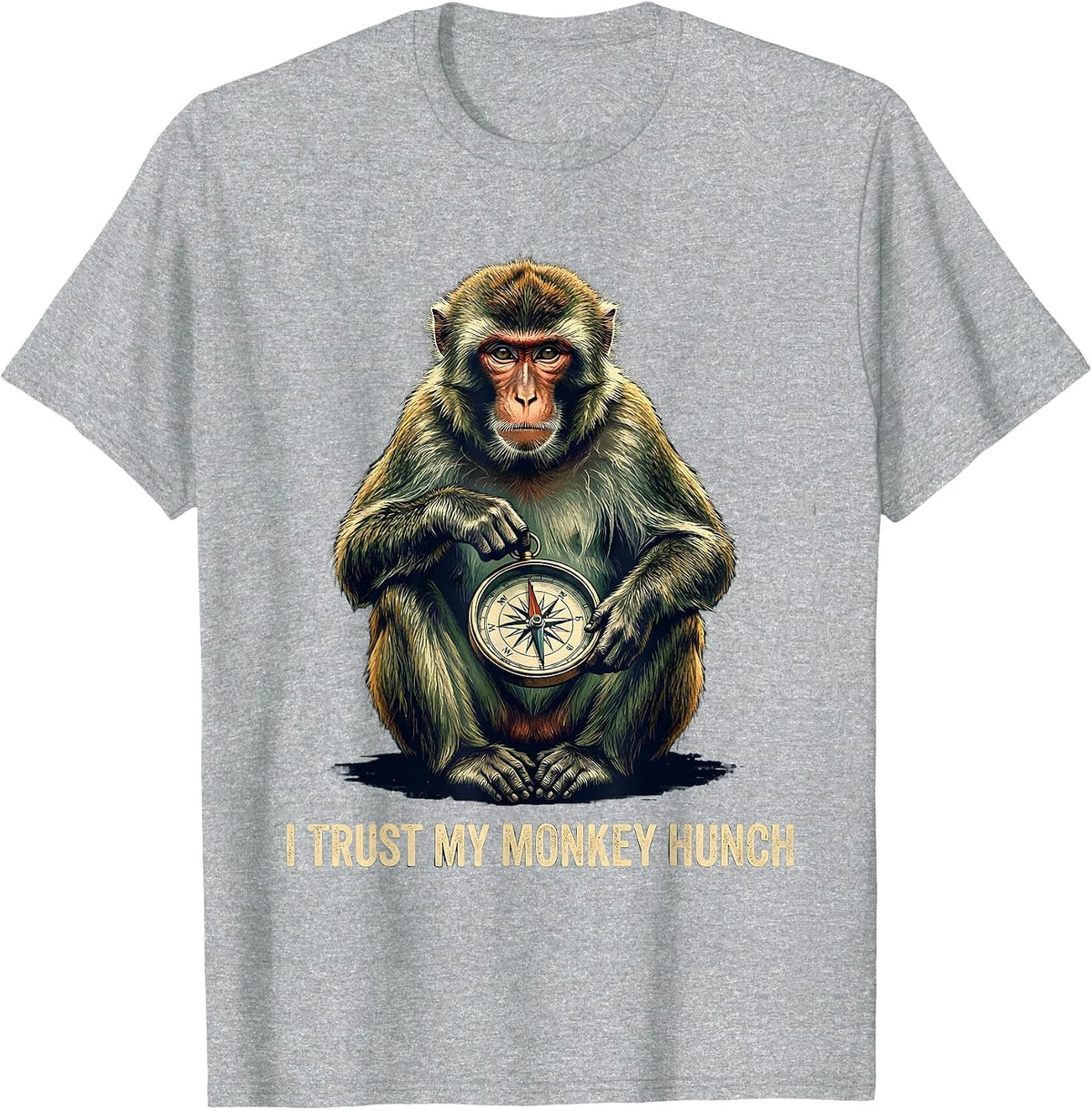 Men's I Trust My Monkey Hunch Vintage Funny Monkey Meme Humor T-Shirt - Heather Grey