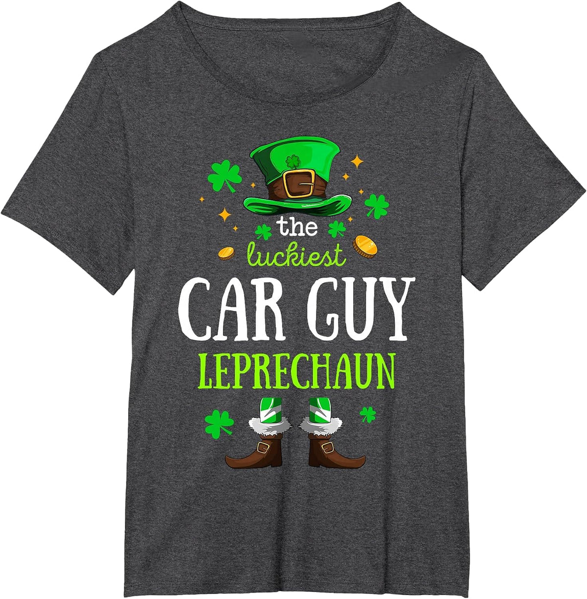The Luckiest Car Guy Leprechaun Men Funny St. Patrick's Day T-Shirt - Dark Heather Grey