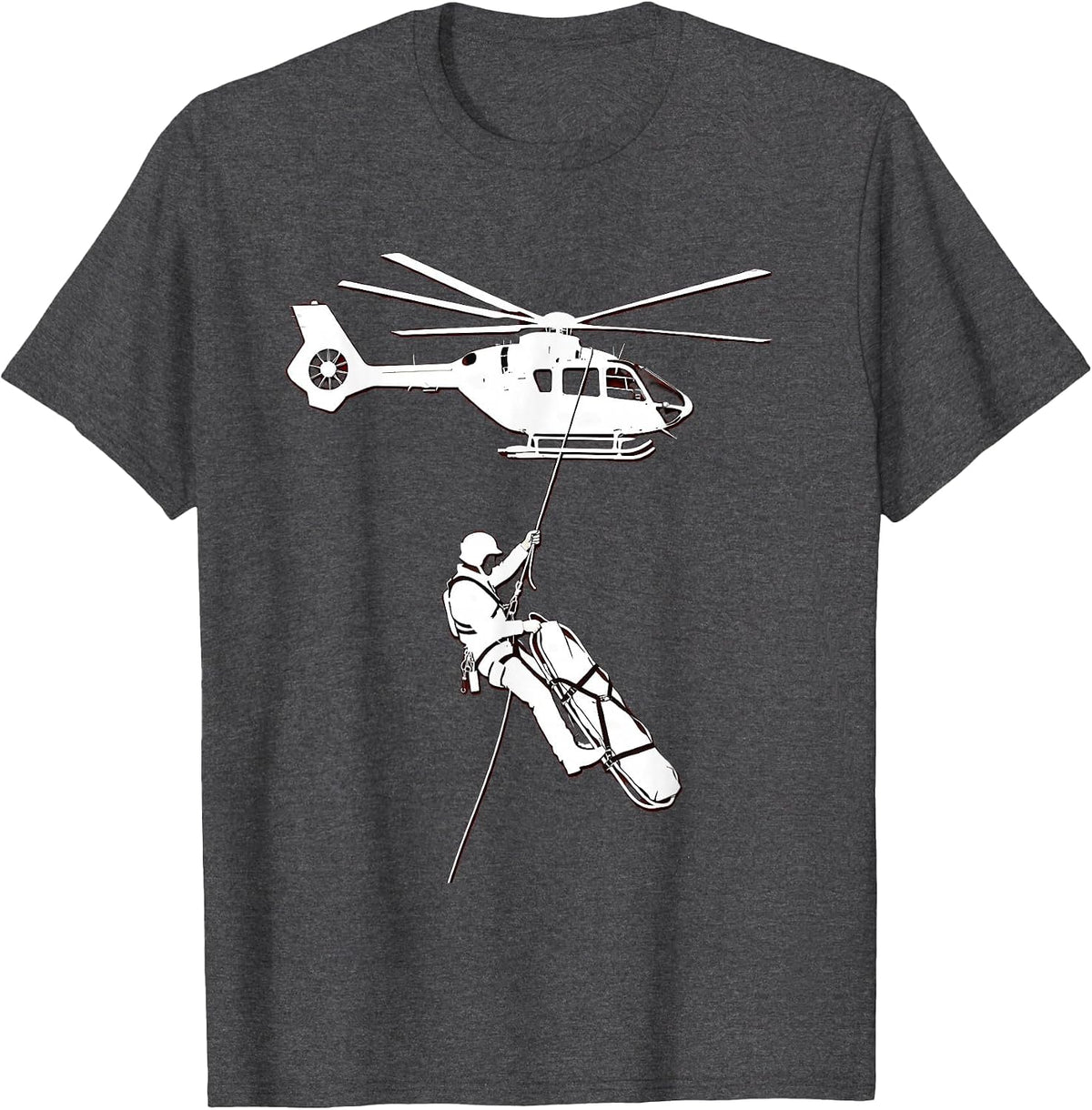 Paramedic Helicopter Rappel Emergency Rescue Graphic T-Shirt - Dark Heather Grey