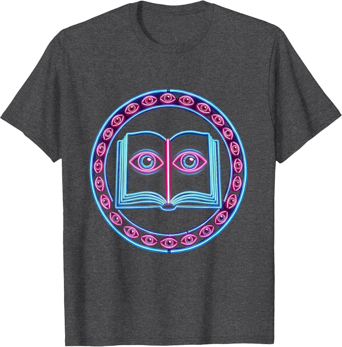 Big Brother Surveillance Open Book Eye Illustration T-Shirt - Dark Heather Grey