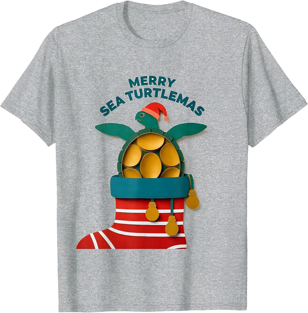 Men's Merry Sea Turtlemas Paper Cutout Sea Turtle Lover Holiday T-Shirt - Heather Grey