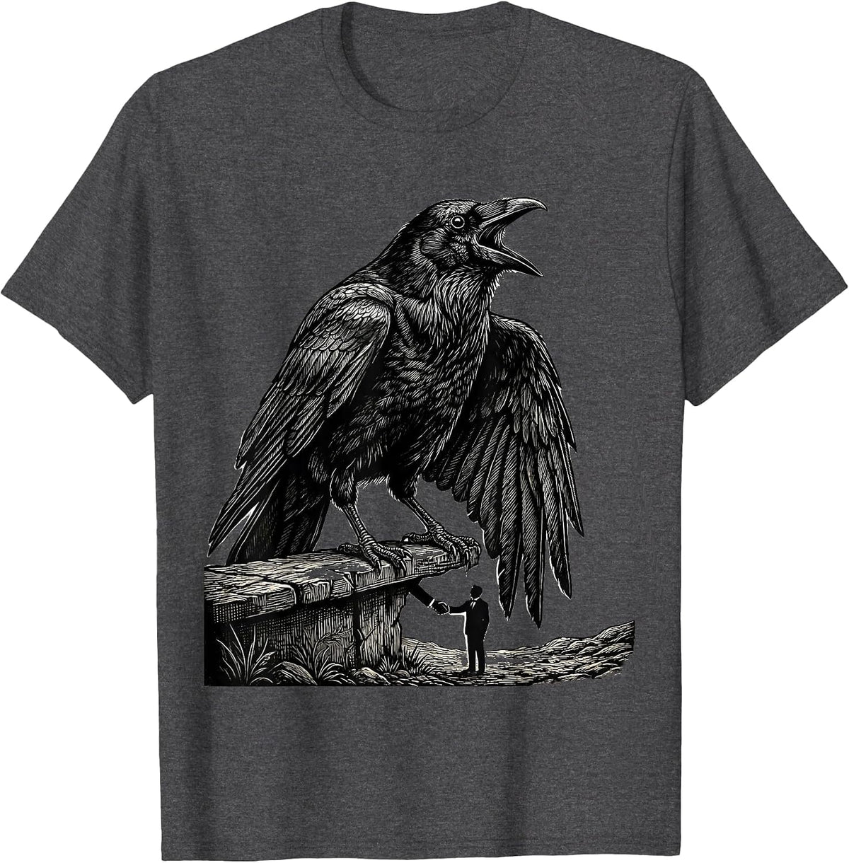 Black Crow Gothic Dark Humor Bird Lover Gift T-Shirt - Dark Heather Grey