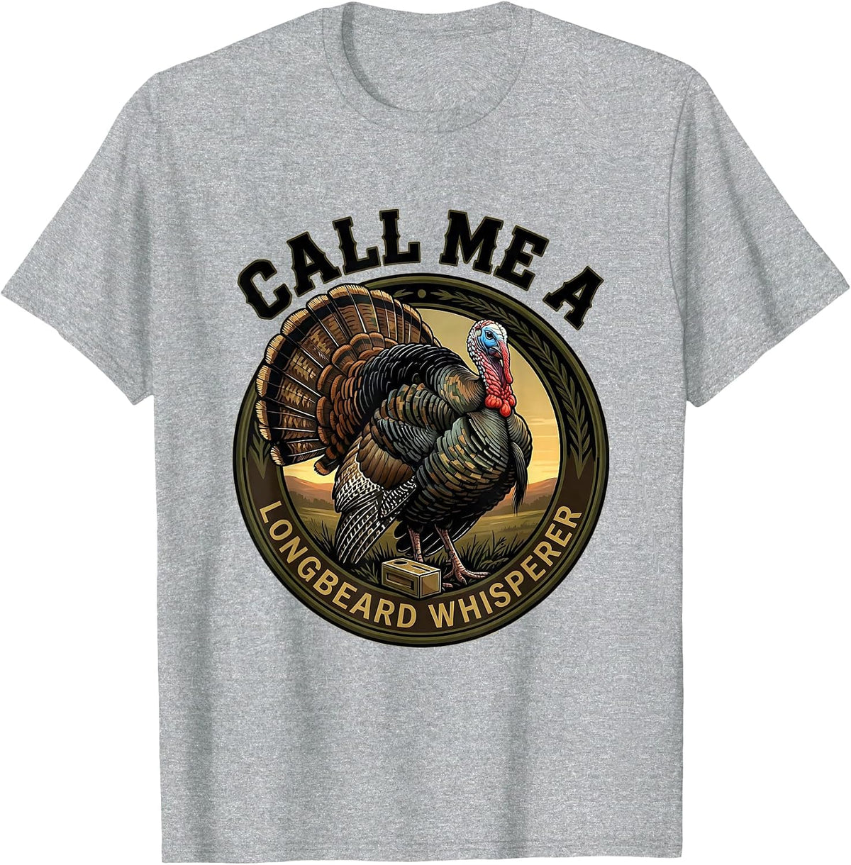 Men's Call Me a Longbeard Whisperer Funny Turkey Hunter Camo T-Shirt - Heather Grey