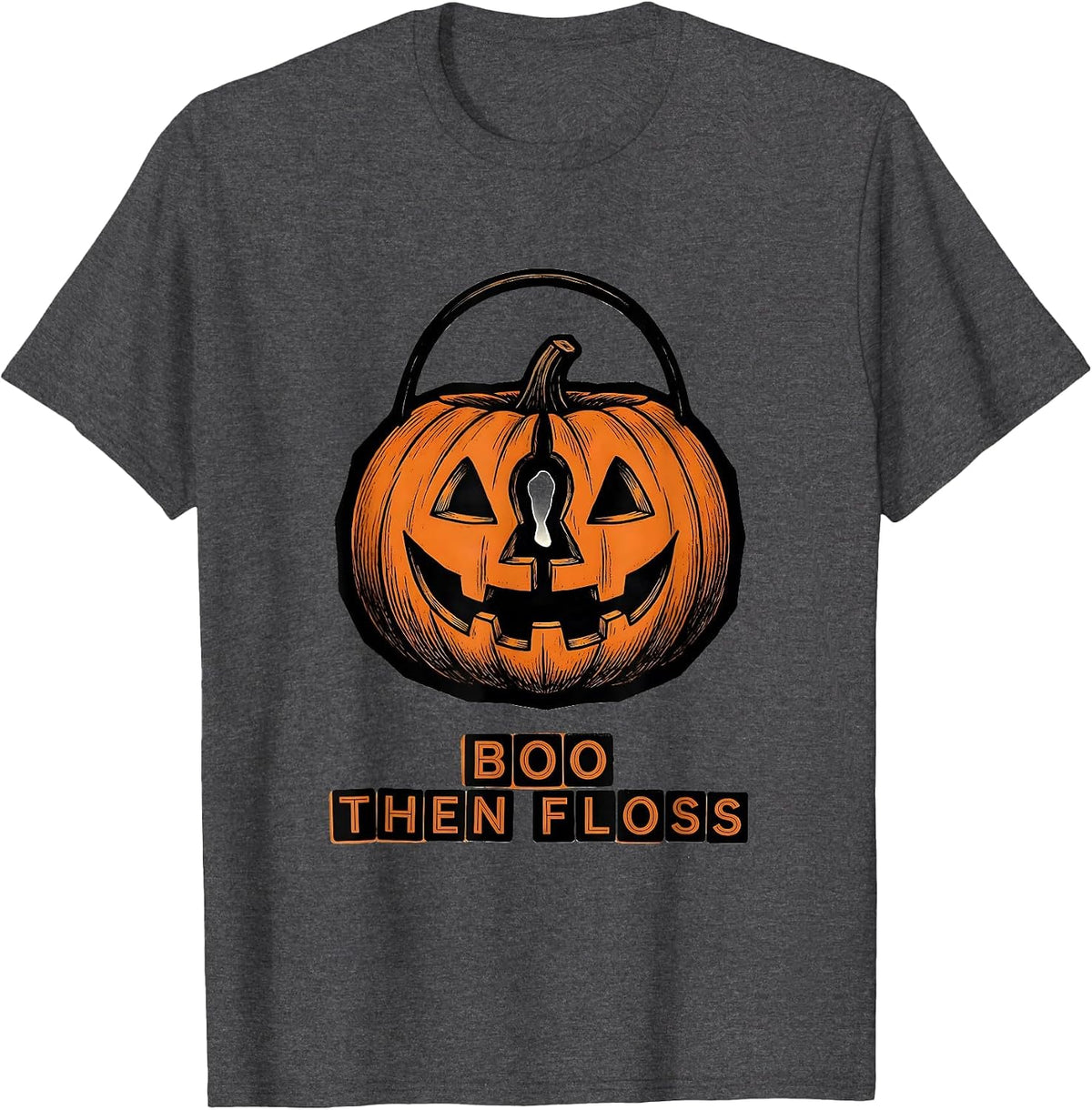 Boo Then Floss Funny Dental Hygienist Halloween Work T-Shirt - Dark Heather Grey
