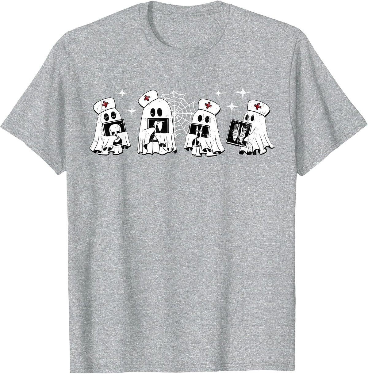 Funny Radiology Ghost Boo Crew Skeleton X-ray Bones RAD Tech T-Shirt - Heather Grey