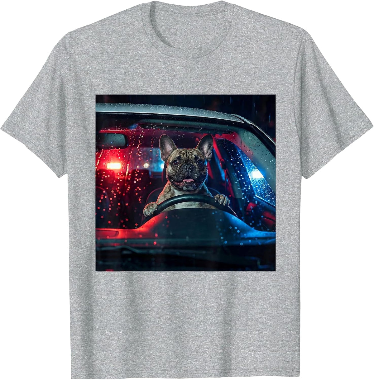 French Bulldog Driving Car Police T-Shirt - Heather Grey