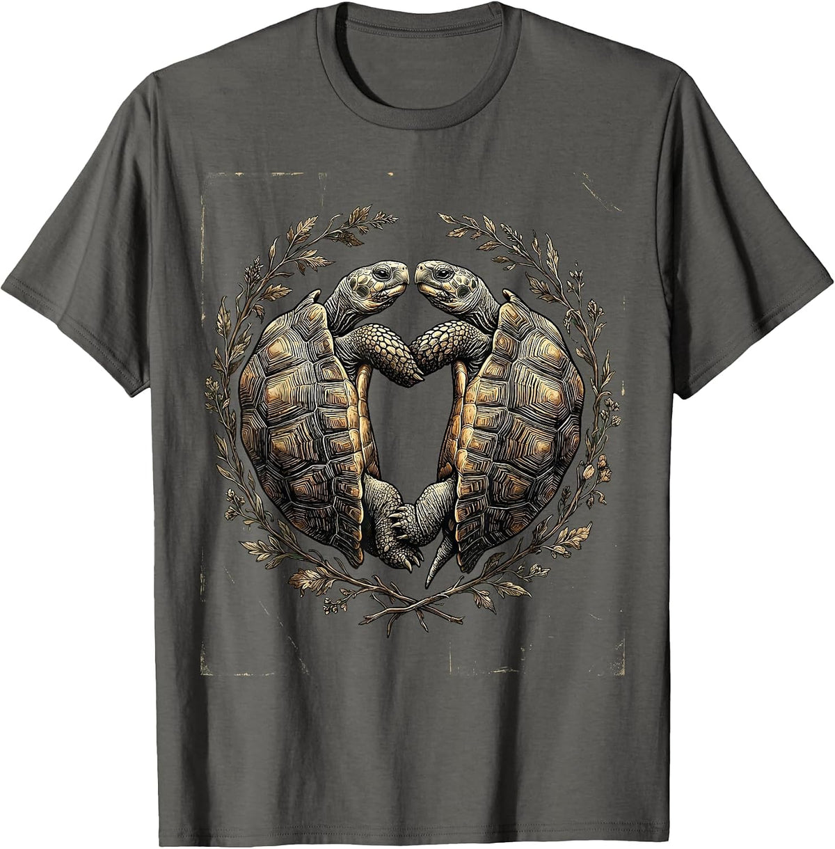 Two Turtles Heart Shell Love Graphic T-Shirt - Asphalt Grey