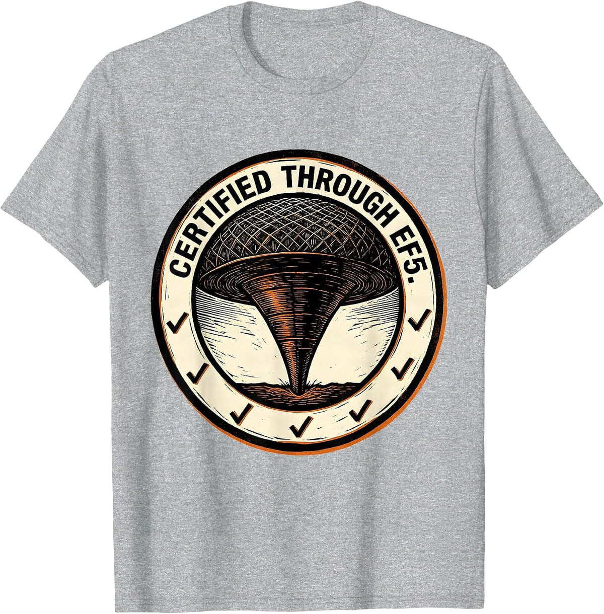 Men's Certified Through EF5 Linocut Tornado Storm Chaser T-Shirt - Heather Grey