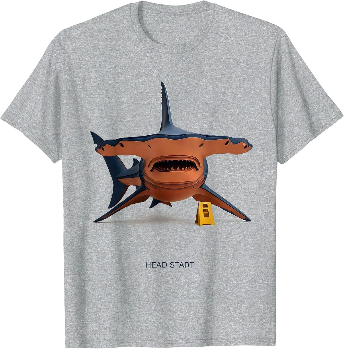 Men's Head Start Paper Cutout Funny Shark Lover Marine Biology T-Shirt - Heather Grey