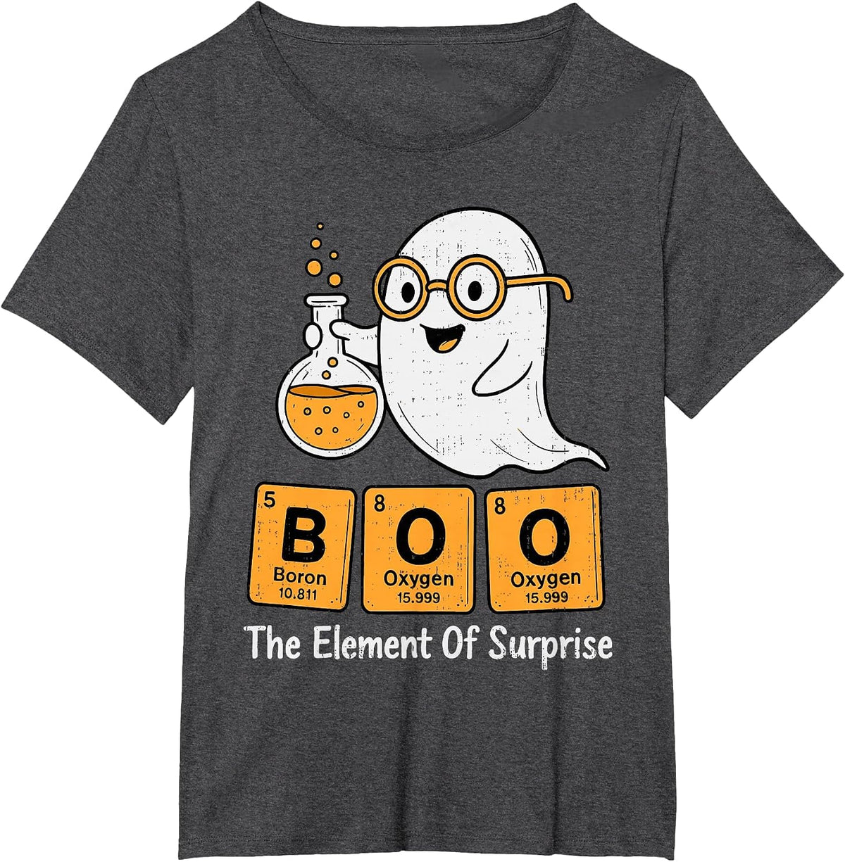 Boo Ghost Chemistry Pun Science Periodic Table Halloween T-Shirt - Dark Heather Grey