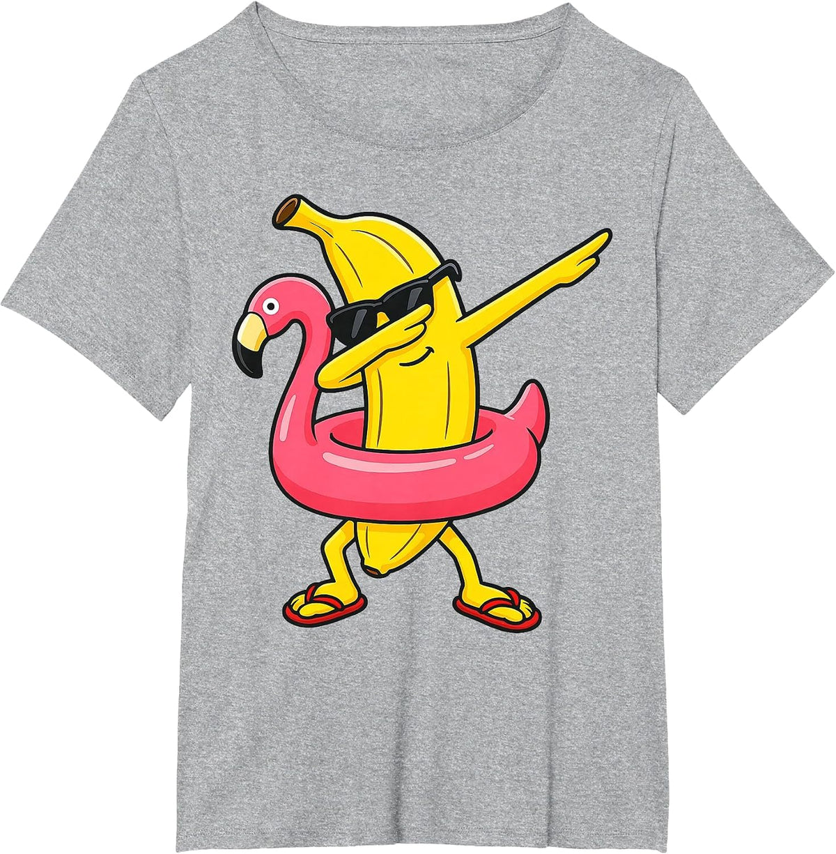 Graphic Banana Dabbing with Flamingo Float Banana Lover T-Shirt - Heather Grey