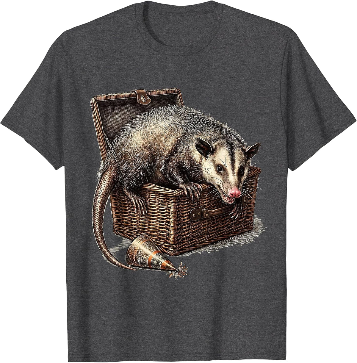 Opossum Picnic Basket Deadpan Animal Meme Humor T-Shirt - Dark Heather Grey