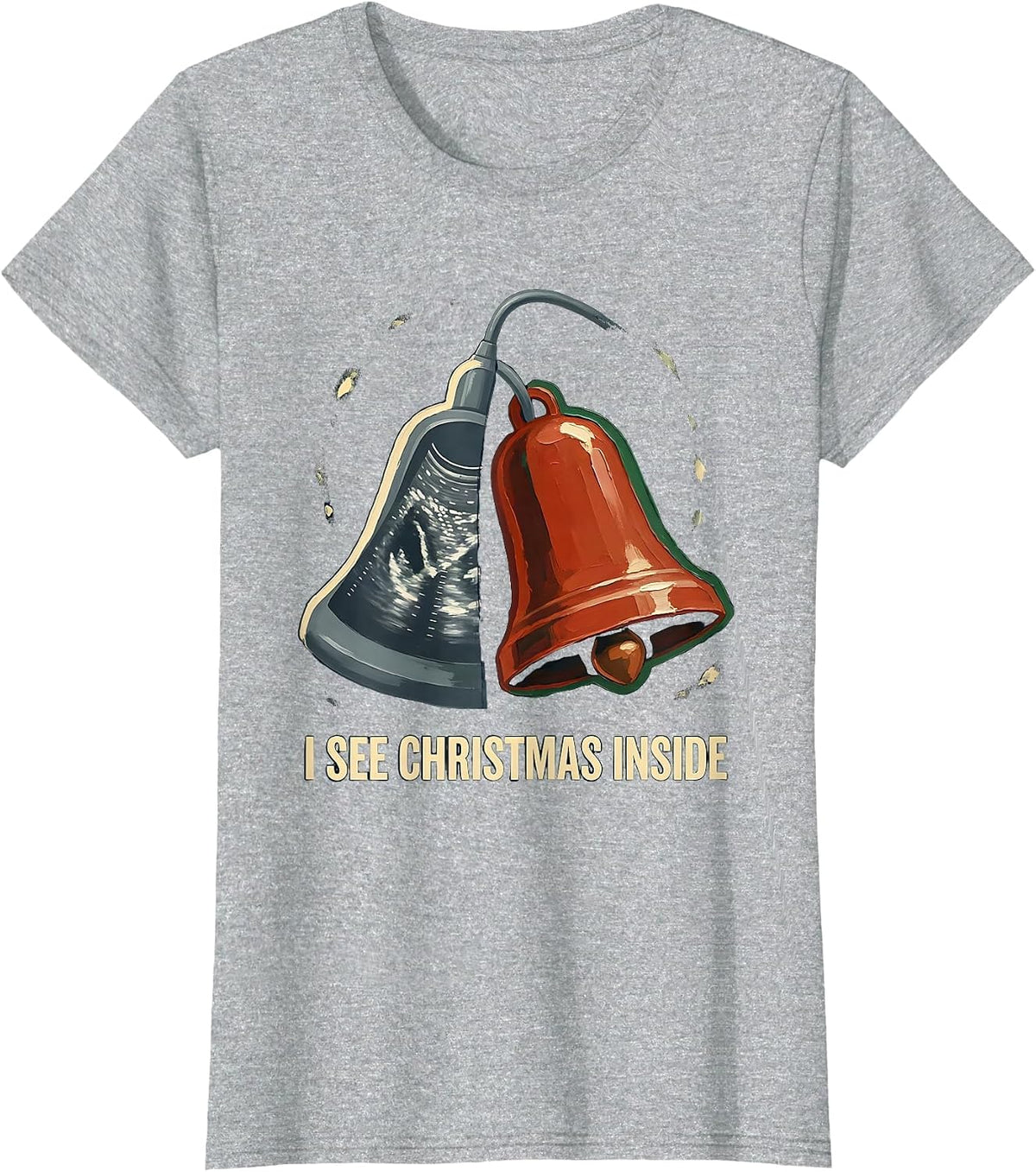 I See Christmas Inside Funny Sonographer Ultrasound Tech T-Shirt - Heather Grey
