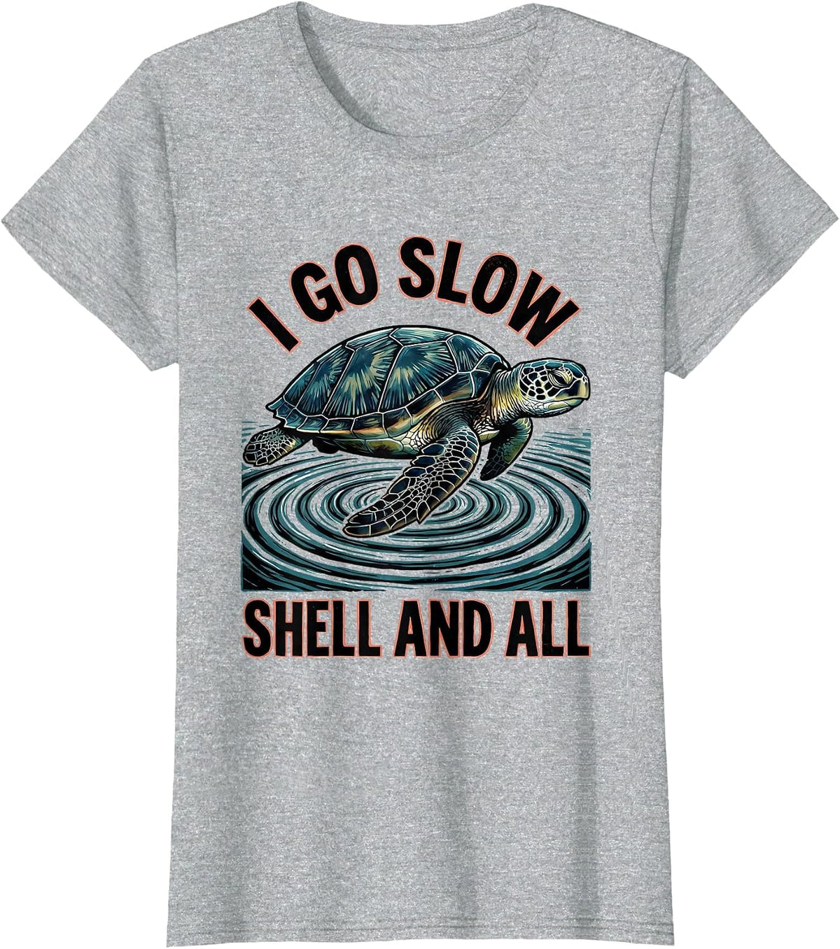 I Go Slow Shell And All Linocut Sea Turtle Ocean Lover Gift T-Shirt - Heather Grey