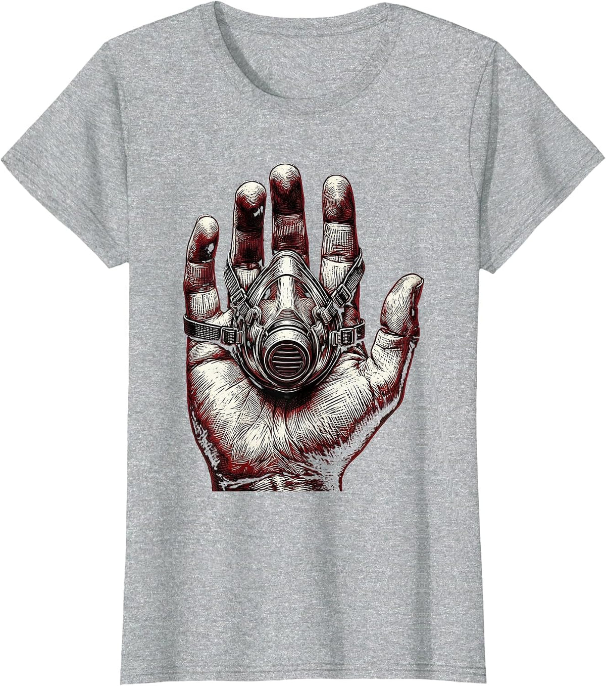 EMT Oxygen Mask Open Hand Graphic Design T-Shirt - Heather Grey