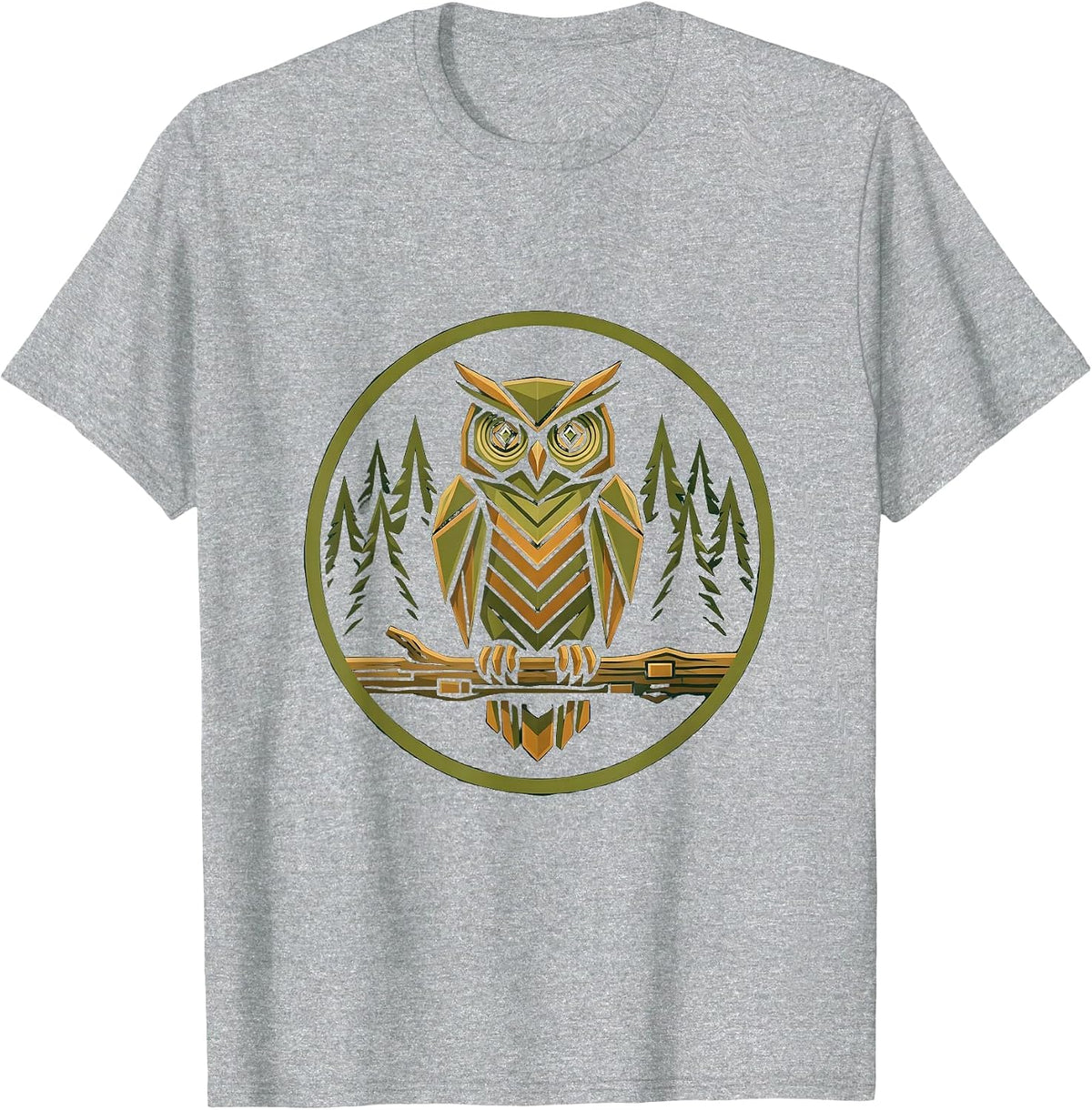 Men's Camo Owl Perched on Branch Graphic Design T-Shirt - Heather Grey