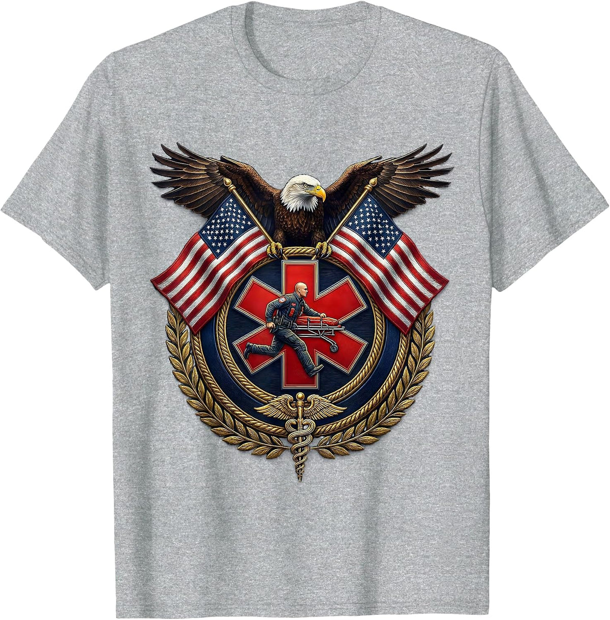 Men's EMT Paramedic Rushing Stretcher ER Doors Graphic T-Shirt - Heather Grey