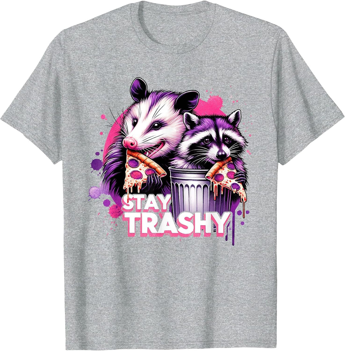 Funny Stay Trashy Raccoons Opossums Possums Animals Lover T-Shirt - Heather Grey