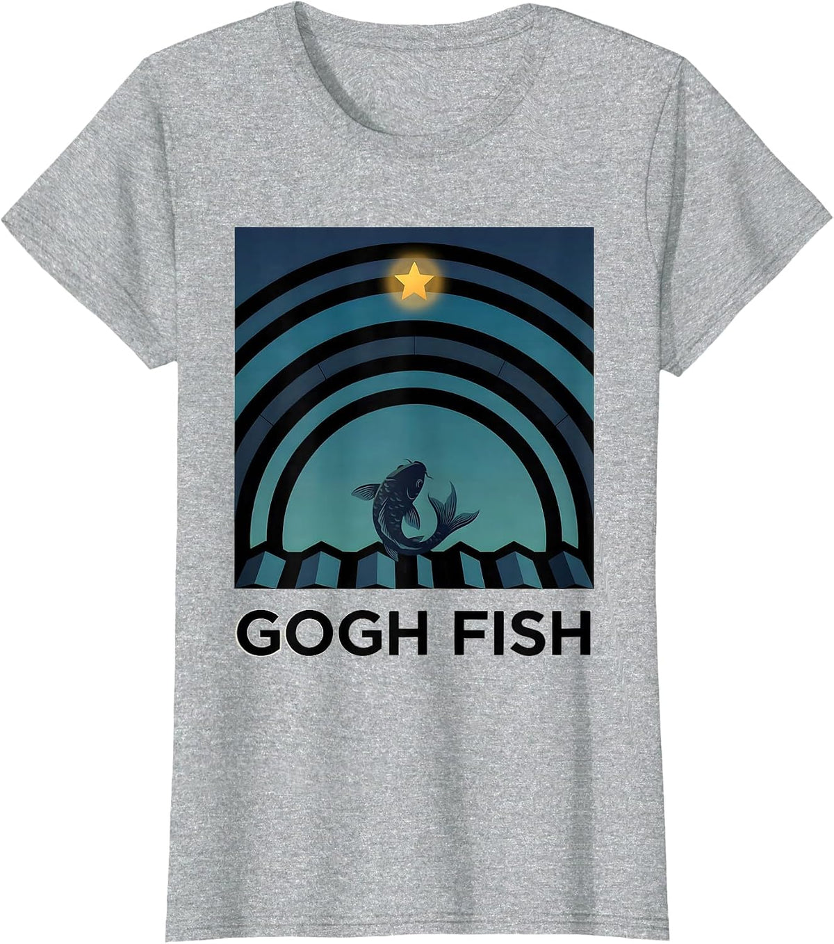 Gogh Fish Flat Vector Van Gogh Art Parody Cat Lover Humor T-Shirt - Heather Grey