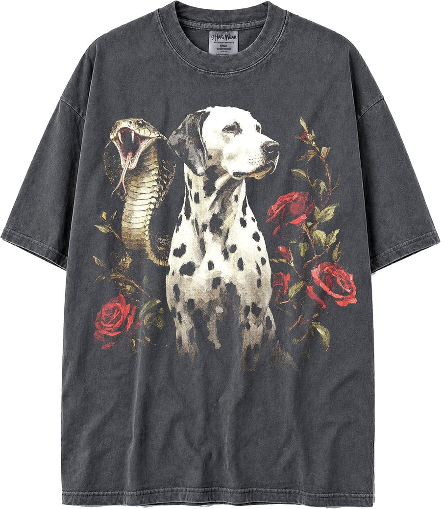 U.S.A MAX-Heavyweight Shaka Wear Oversized Vintage Faded 100% Cotton Tshirt for Men & Women - Dalmatian