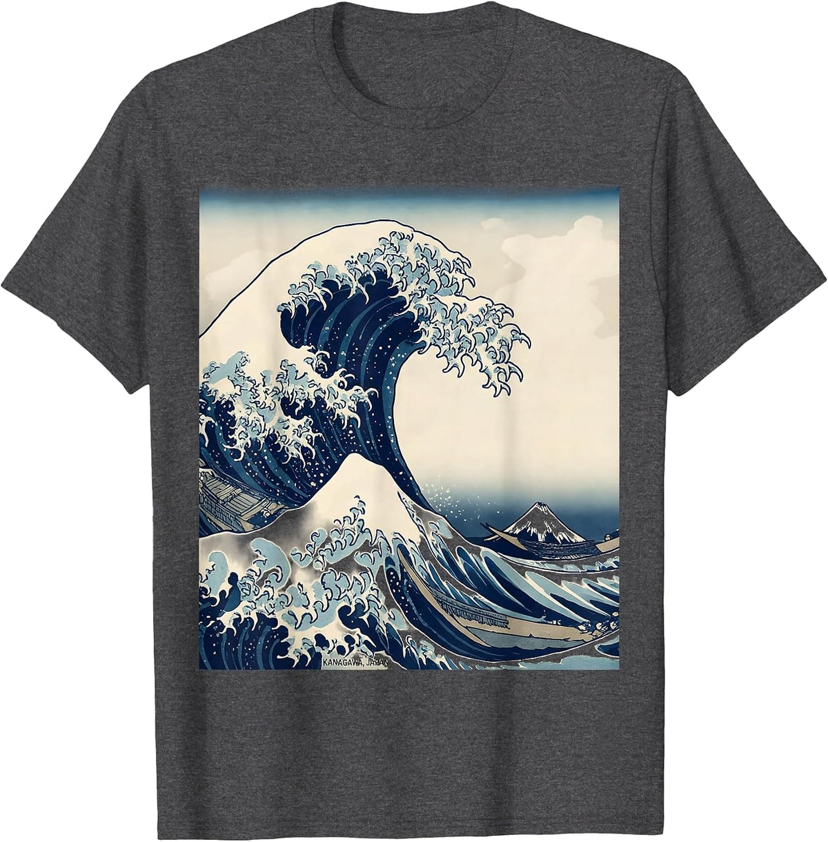 Kanagawa Japan Ukiyo-e Great Wave Art Tribute T-Shirt - Dark Heather Grey