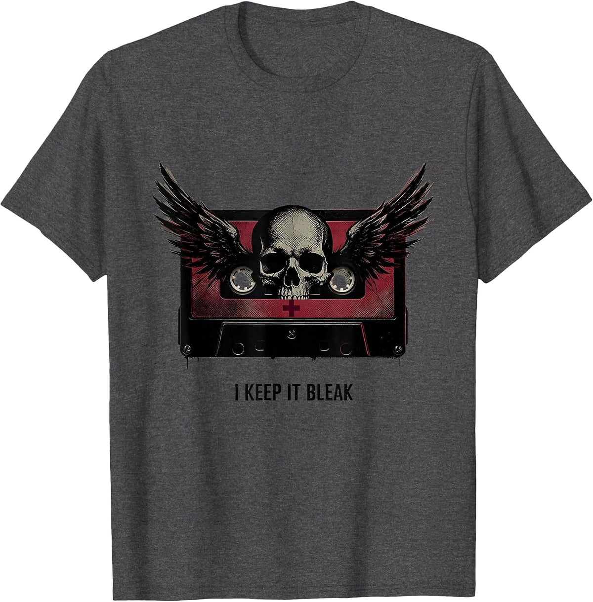 I Keep It Bleak Distressed Gothic Skull Alt-Aesthetic Emo T-Shirt - Dark Heather Grey