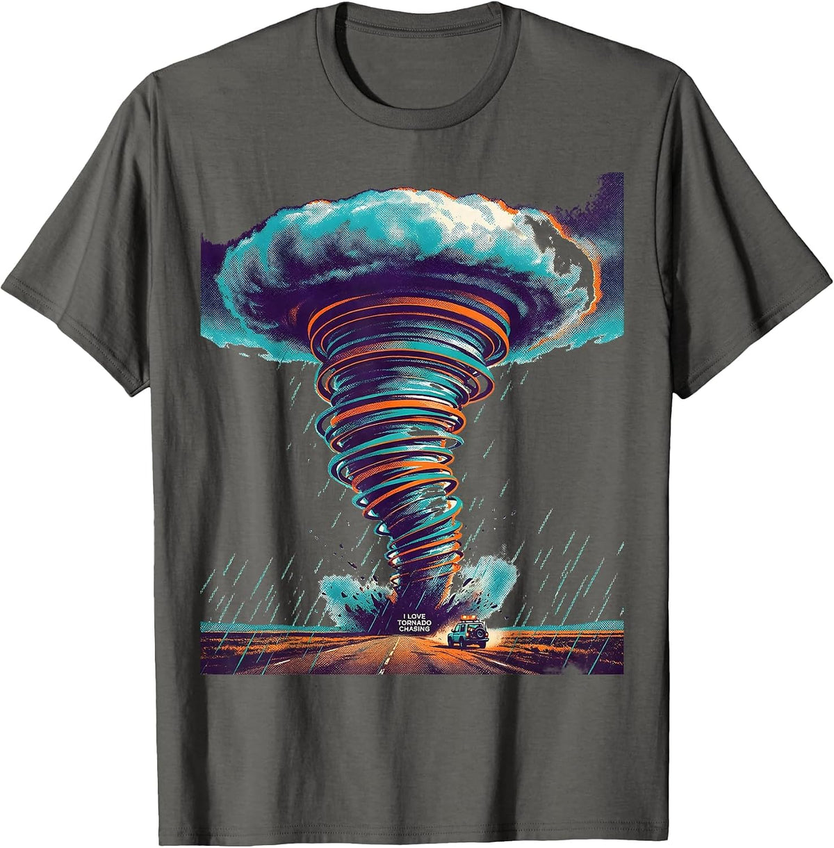 Men's I Love Tornado Chasing Risograph Storm Chaser Meteorology T-Shirt - Asphalt Grey