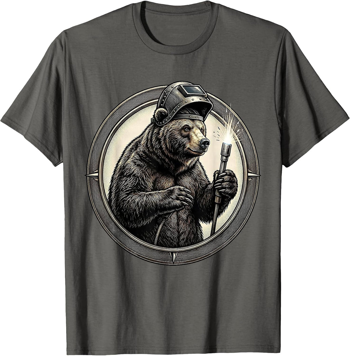 Bear Welder Graphic Tee Welding Helmet Torch Art T-Shirt - Asphalt Grey