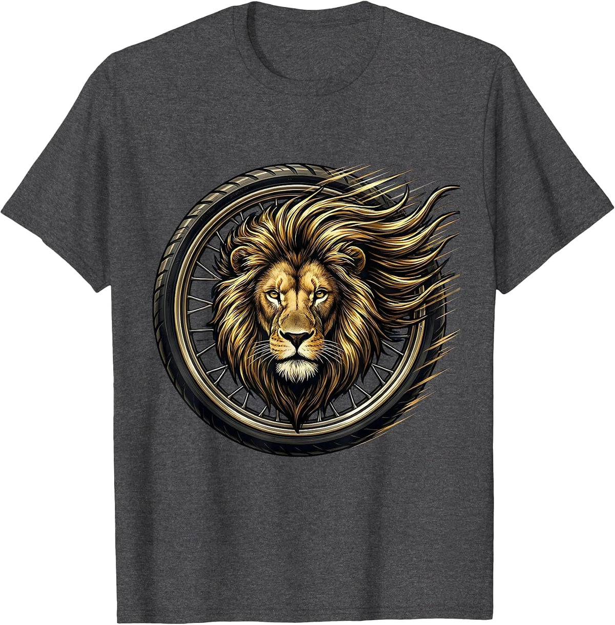 Lion Mane Wind Rider Motorcycle Graphic T-Shirt - Dark Heather Grey