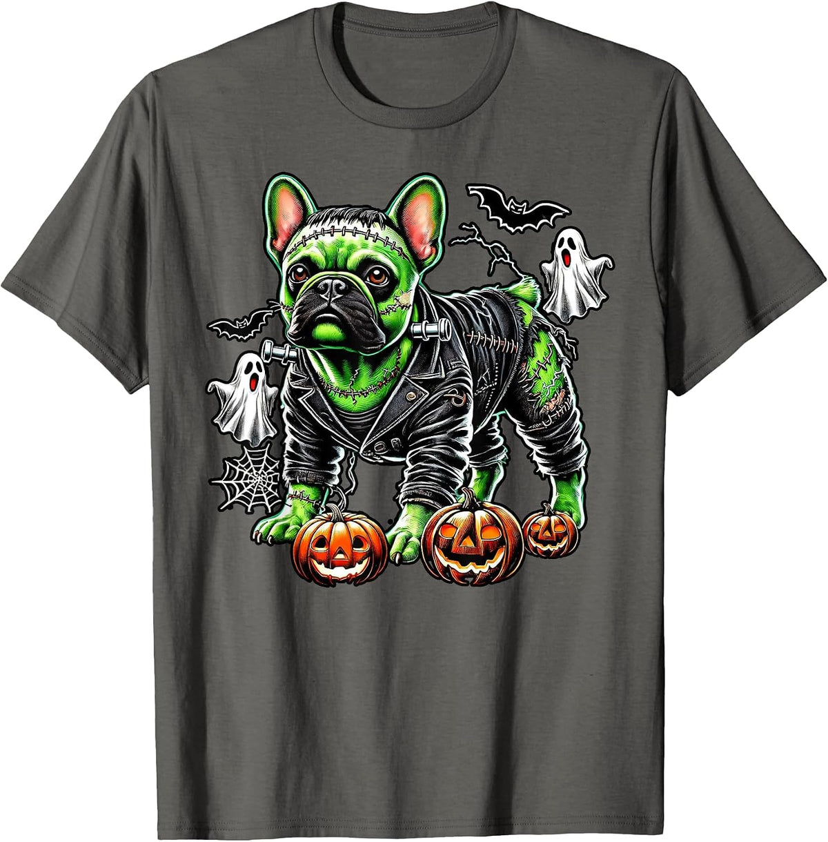 French Bulldog Frankenstein Halloween Spooky Frenchie Pup T-Shirt - Asphalt Grey