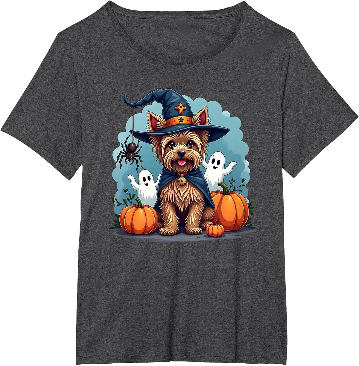 Yorkie, Halloween, Yorkshire Terrier, Witch's Hat T-Shirt - Dark Heather Grey