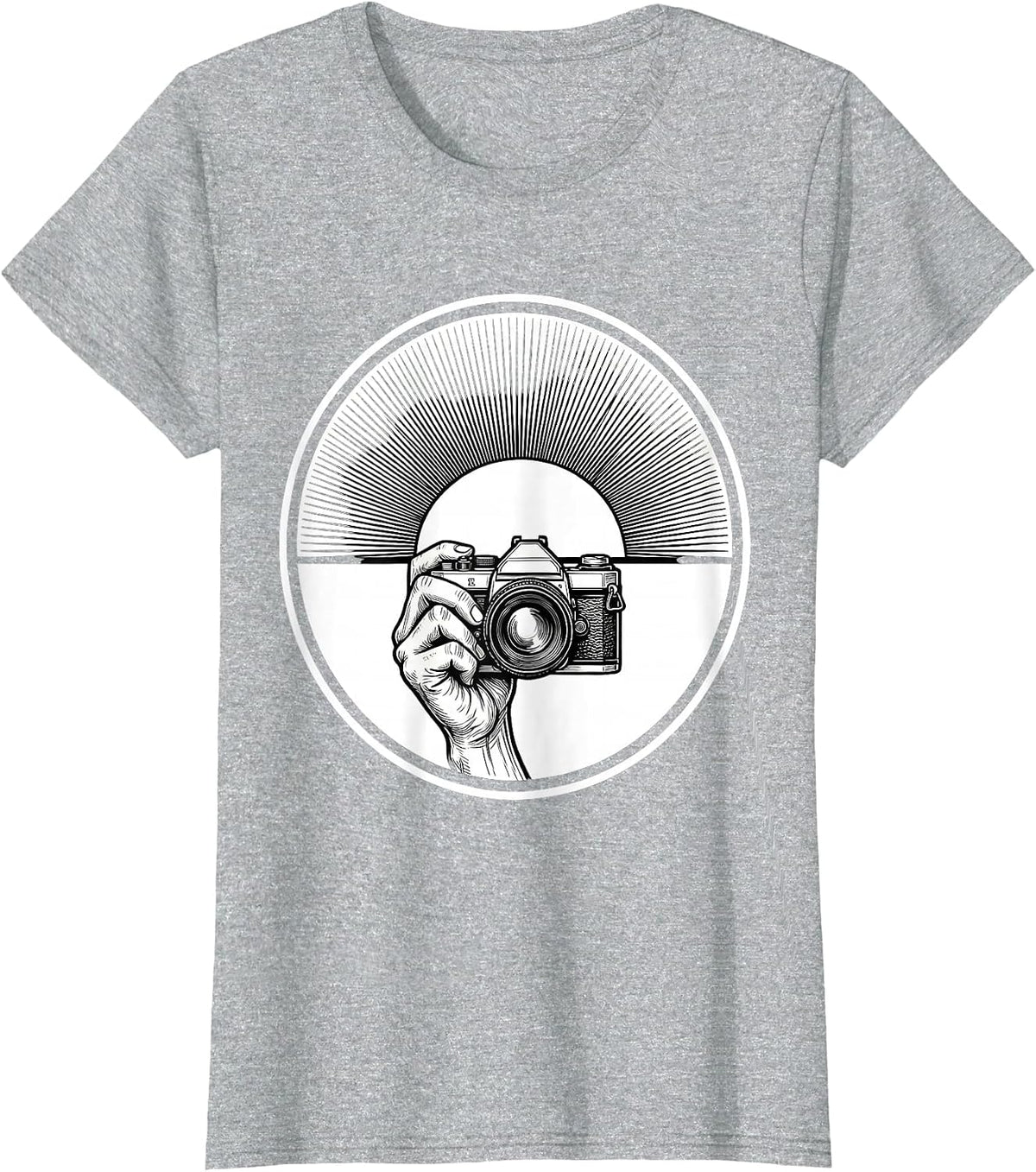 Women's Hand Reaching Camera Toward Sunset Photography Art T-Shirt - Heather Grey