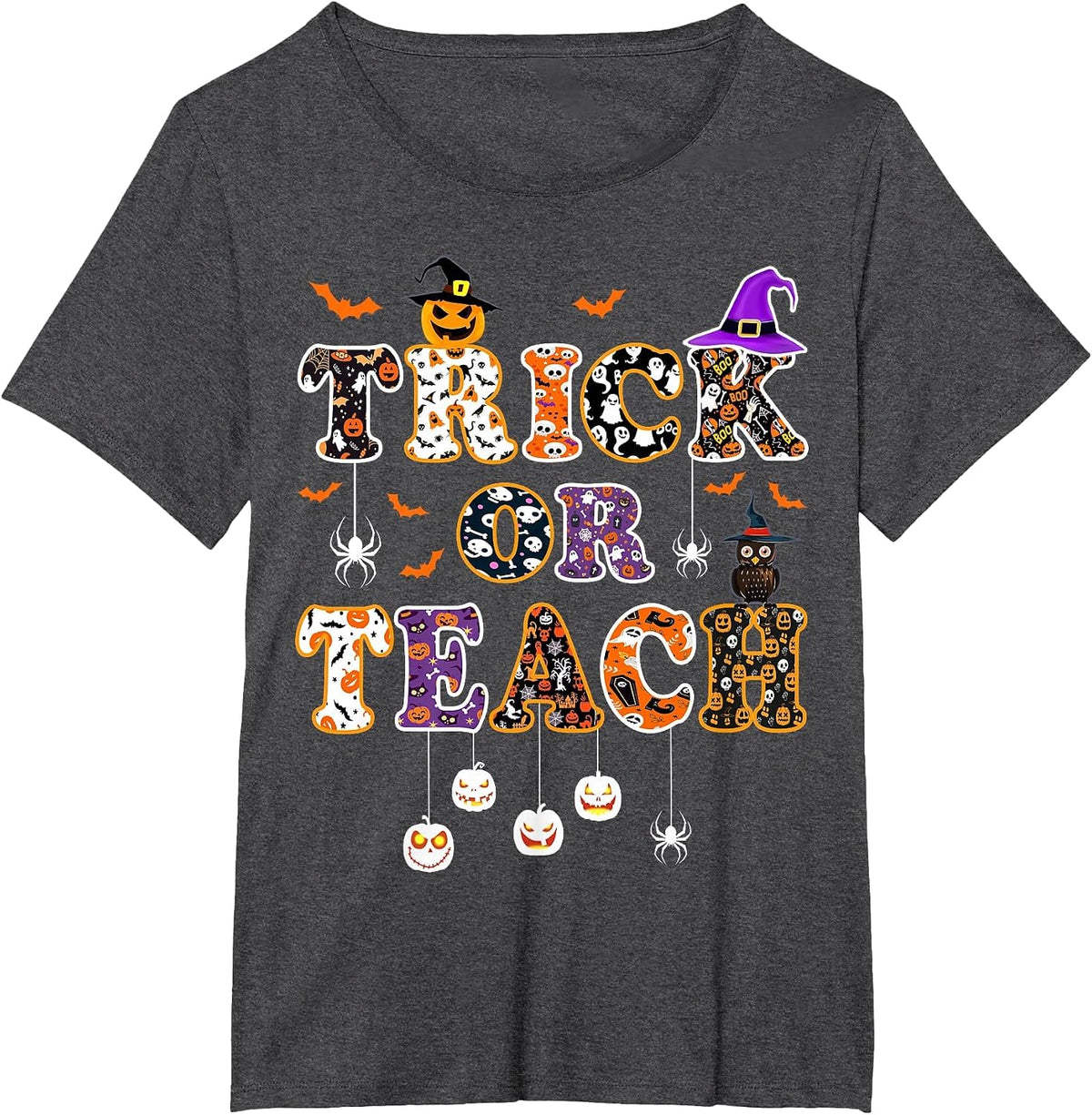 Trick Or Teach Retro Halloween Teacher Women Men Costume T-Shirt - Dark Heather Grey