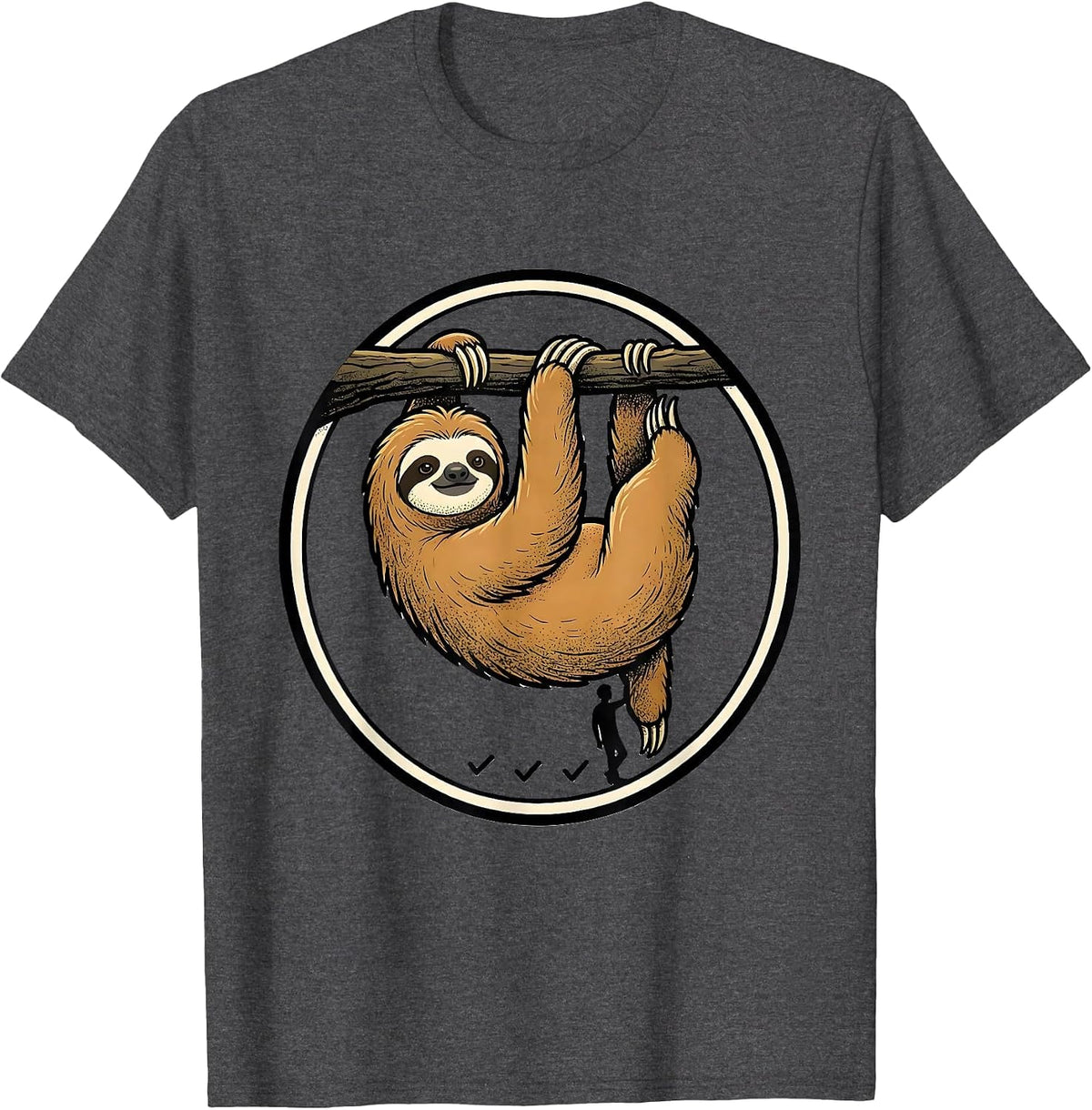 Sloth Lazy Humor Animal Lover Cartoon Novelty T-Shirt - Dark Heather Grey